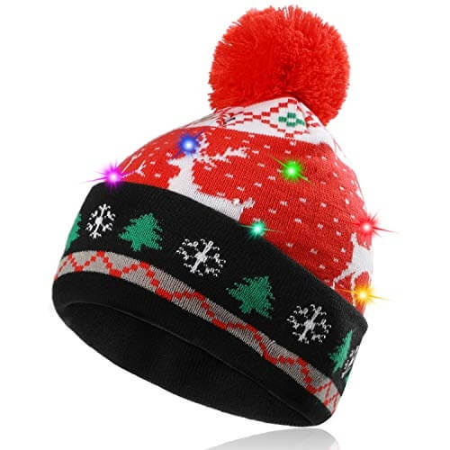 Bonnet tricoté de Noël Lumineux et coloré - Accessoires de noël - rouge