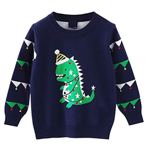 EULLA Pull de Noël à manches longues pour garçons Pour enfants de 1 à 7 ans Motif dinosaure 