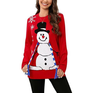 Snowman écharpe rayée - Bonhomme de neige, écharpe, rouge - Pull Noël Femme